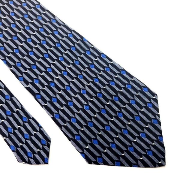 Perry Ellis Portfolio Silk Tie Print Gray Black Geometric Wide Italy USA - Picture 1 of 6